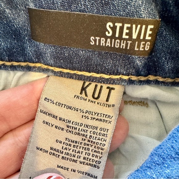 KUT From the Kloth Stevie Straight Leg Jeans Distressed Blue Denim Stretch 14 - Picture 8 of 9